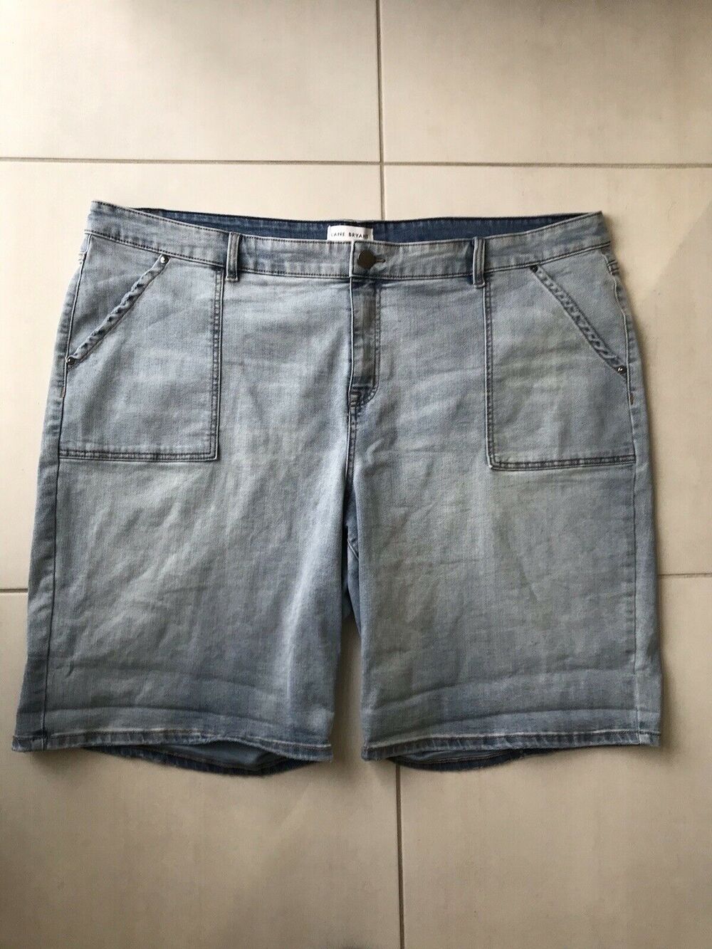 Lane Bryant Jean Shorts Mid Rise Boyfriend Bermuda Denim
